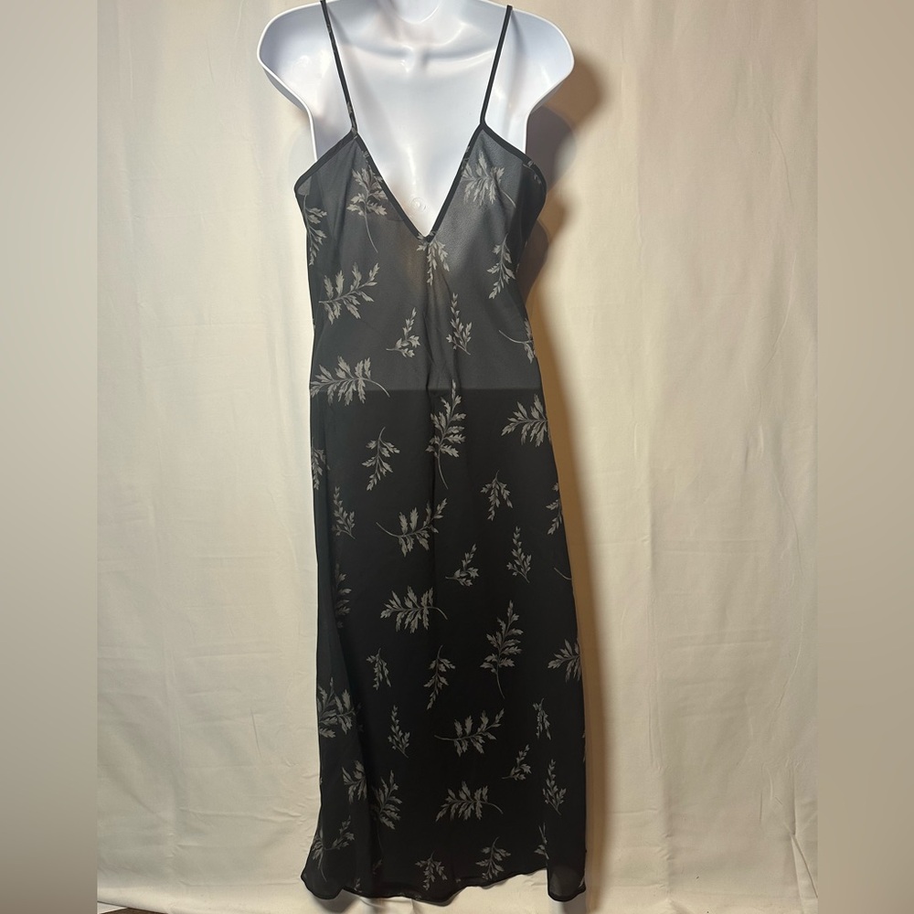 Vintage Victorias Secret Silk Maxi Slip Dress Y2K Leaf Print Sheer Long - Picture 7 of 13